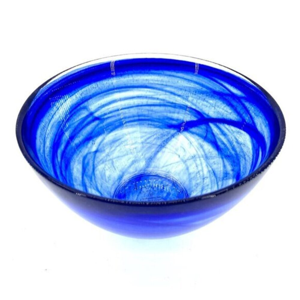 Artistic Accents Turkish Glass 3 Bowls Set Soup Salad Blue Swirl Glass 5.8" NWT